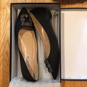Black Satin Crystal Flats